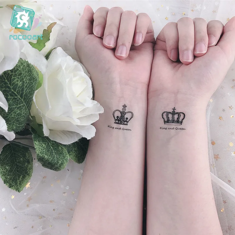 1pcs Small Queen Crown Temporary Tattoo Sticker Black Classic little elements Wrist English Words Pattern Tattoo Body Art Taty