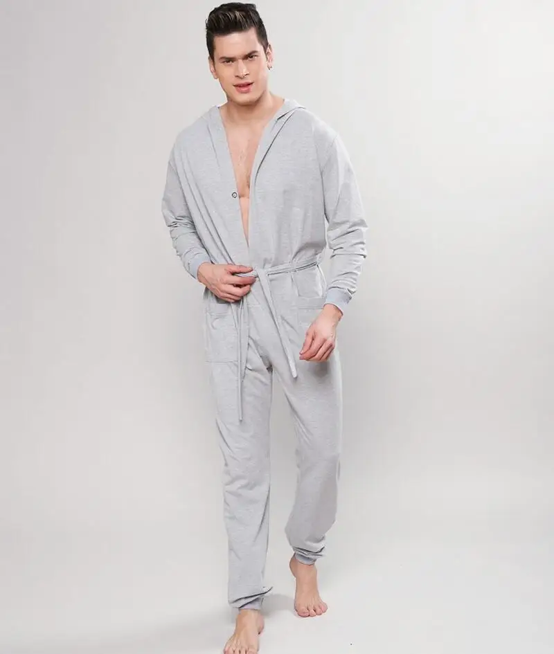 Combinaison pyjama à manches longues pour hommes, grenouillères sexy, salopette une pièce, vêtements de nuit de salon pour adultes, vêtements de