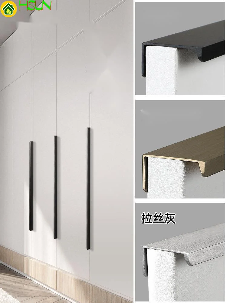 

Invisible handle hole free cabinet handle 1.5 extended black American wardrobe door handle concealed handle