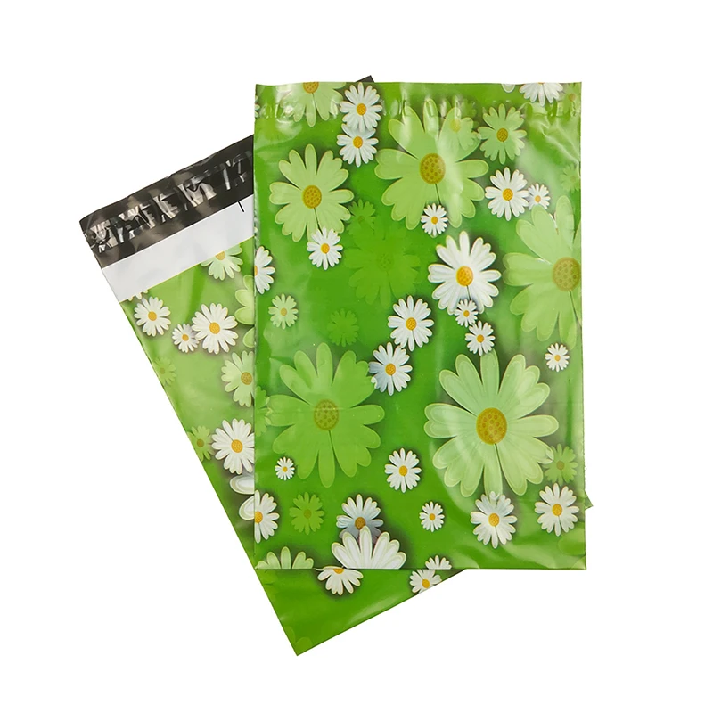 10x13 Inch Poly Courier Bag Green Daisy Mailing Bags Clothes Gift Express Envelopes Self Sealing Shipping Envelopes 100Pcs