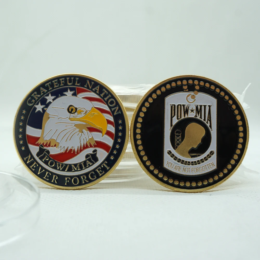 

10pcs Grateful Nation American Bald Eagle Coin Never Forget Military Army Gold Plated Coins sample order