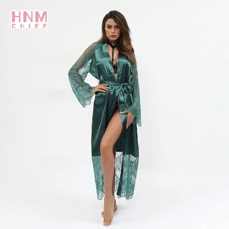 HNMCHIEF Women Pajamas Coat Robe Silky Women Floral Bathrobe Kimono Lace Sleep Robe Long Wedding Bridesmaid Silk Bride Summer