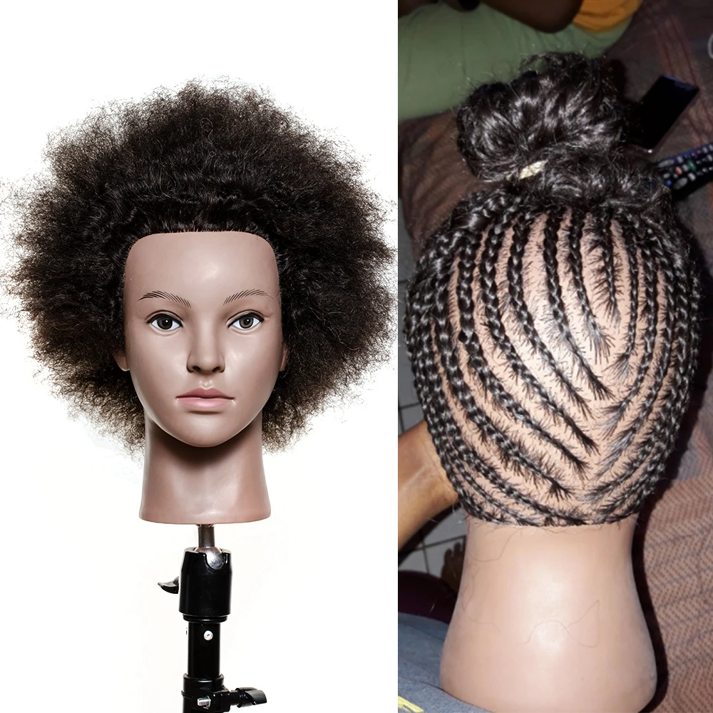 トレーニングヘッドアフロマネキンの頭ダミーの人形理髪トレーニングヘッド本物の人間の髪の毛編み込みの練習
