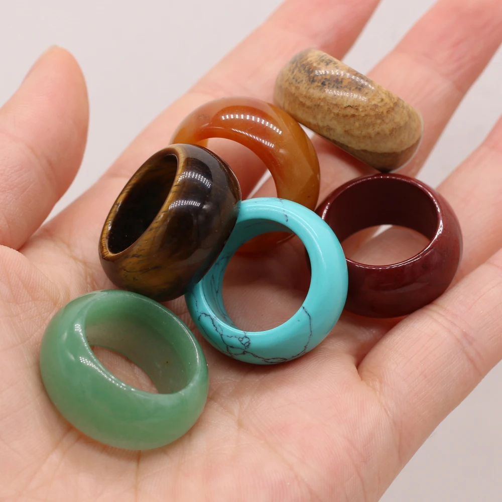 12PCS Natural Semi-precious Stone Mix-color Rings for Making Jewelry Gift for Women Inner Diameter 18mm 20mm