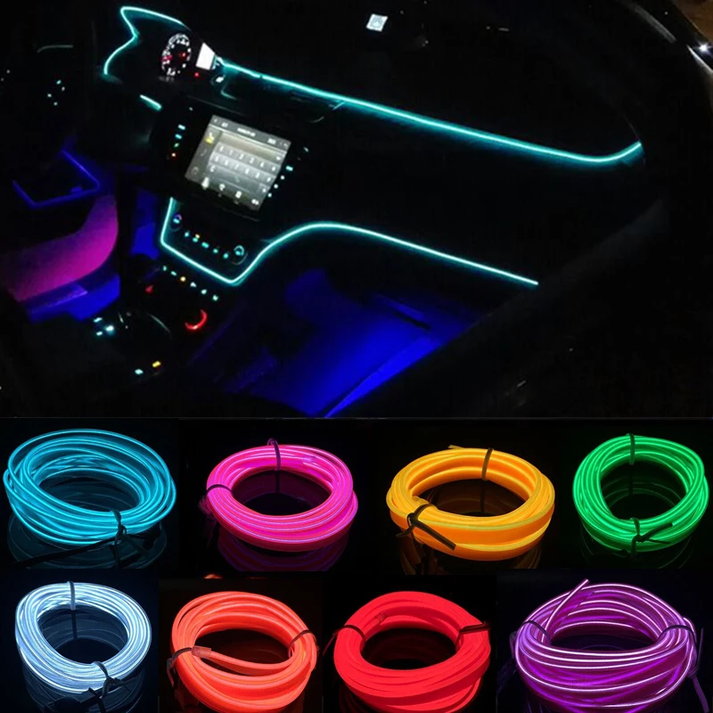 Car Interior Lighting DIY 1/2/3M Strips Auto LED Strip Garland EL Wire Rope Car Decoration Neon LED lamp Flexible Rope Tube