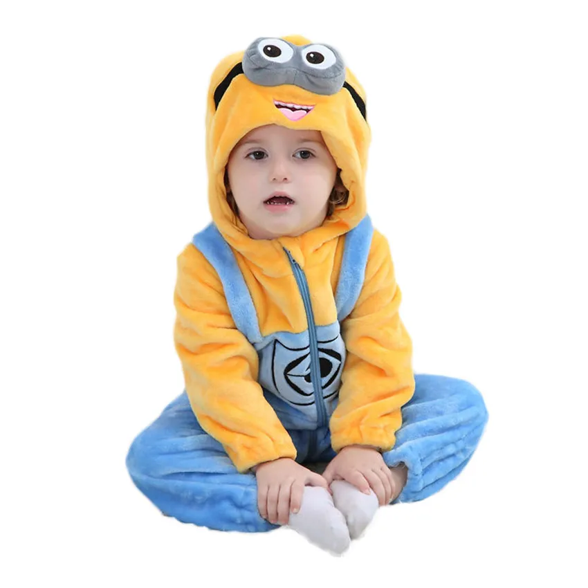 Autumn Winter Flannel Baby Boy Clothes Cartoon Animal Jumpsuit Baby Girls Rompers Baby Long Sleeve Hooded Infant Clothing Rompas