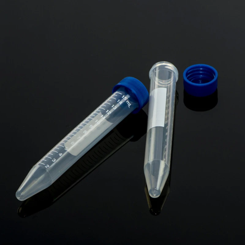 15ml Plastic Centrifuge Tubes, Conical Bottom, Graduated Marks, Blue Screw Cap, Pack of 100pcs