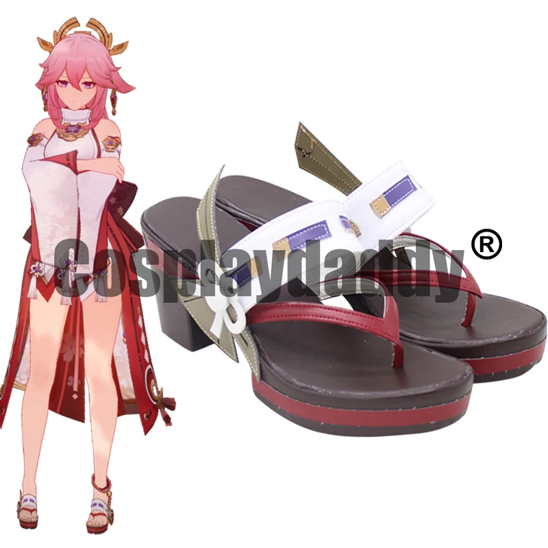 Genshin Impact Inazuma Grand Narukami Shrine Guuji Yae Miko Cosplay Flip Flop Platform Sandals Shoes X002