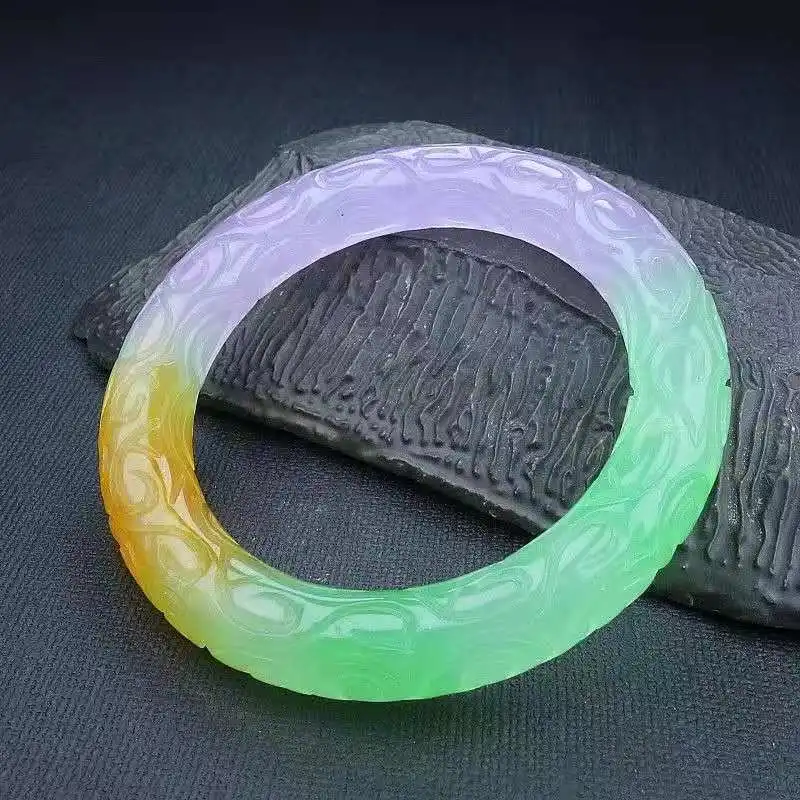 

Class A Natural jadeit High ice multicolor Jade Bracelet carving bangles jewelry jade bangles Real stone women gift bracelet