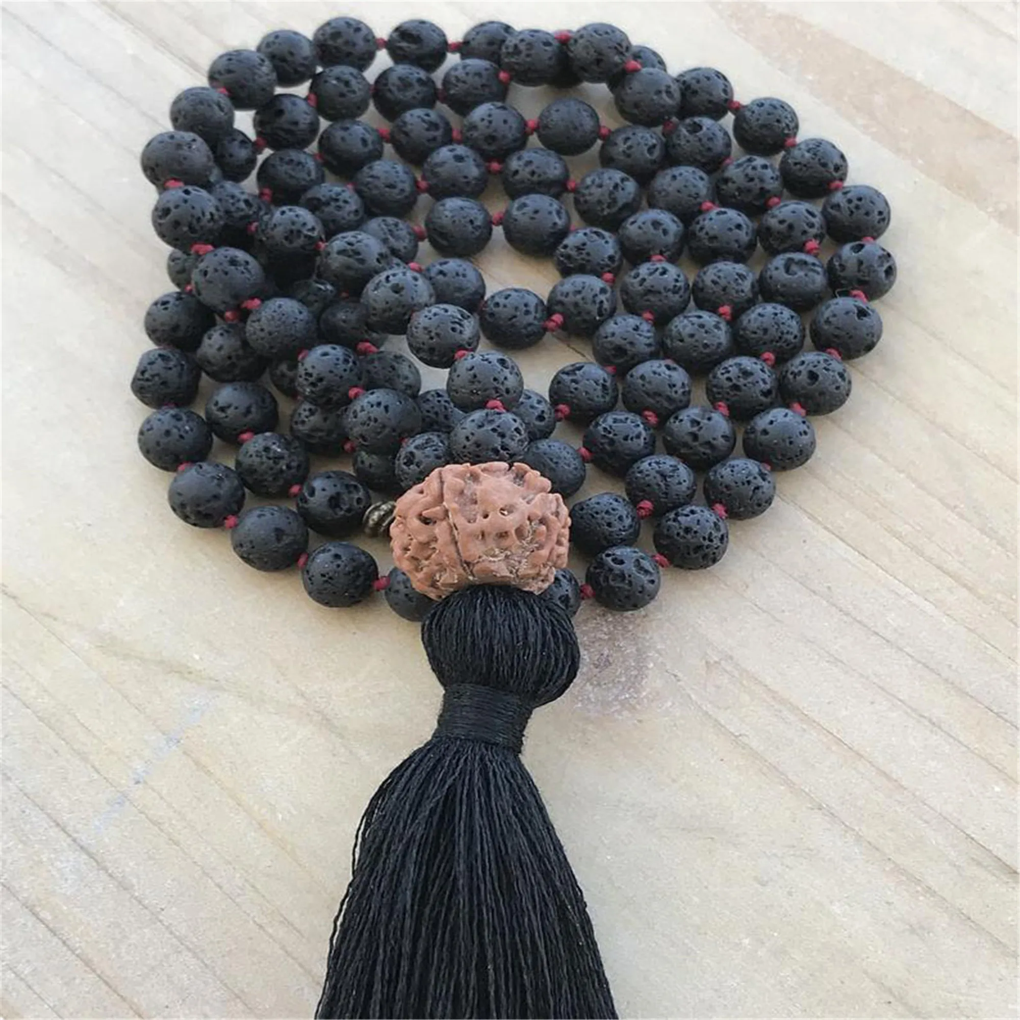 

8mm volcanic stone Vajra Bodhi tassel 108 beads Mala necklace Prayer Handmade Meditation Mala Handcrafted Bless Healing Lucky