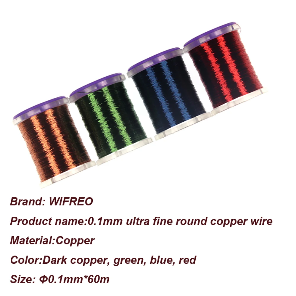 Wifreo 0.1mm Super Fine Spooled Fly Tying Copper Wire Round Metal Thread for Larve Nymph Midge Streamer Flies Tying