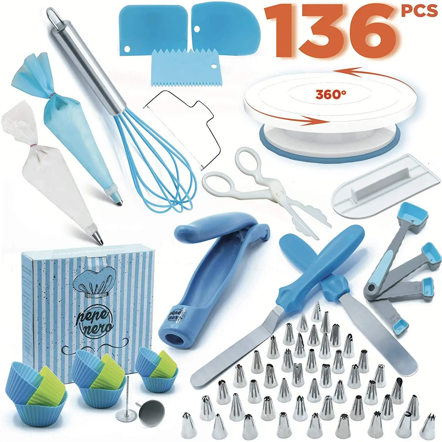 

136 sets Cake Decorating turntable Baking Tool Korean Nozzle Pastry Piping bag bakeware