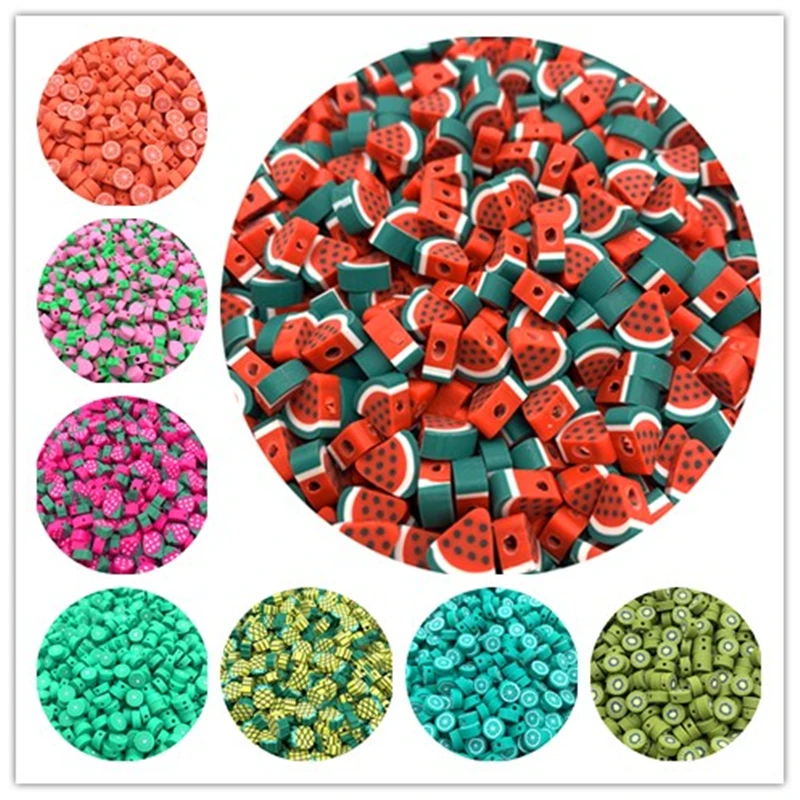 30pcs 10mm Fruit Face Beads Polymer Clay Spacer Loose Beads For Jewelry Making DIY Handmade Jewelry Crafts