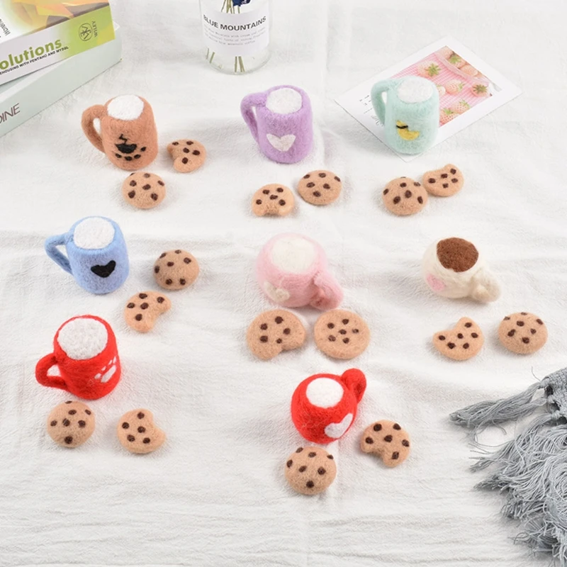 

3Pcs DIY Baby Wool Felt Milk Tea Cup+Cookies Decorations Newborn Photograph Prop G99C