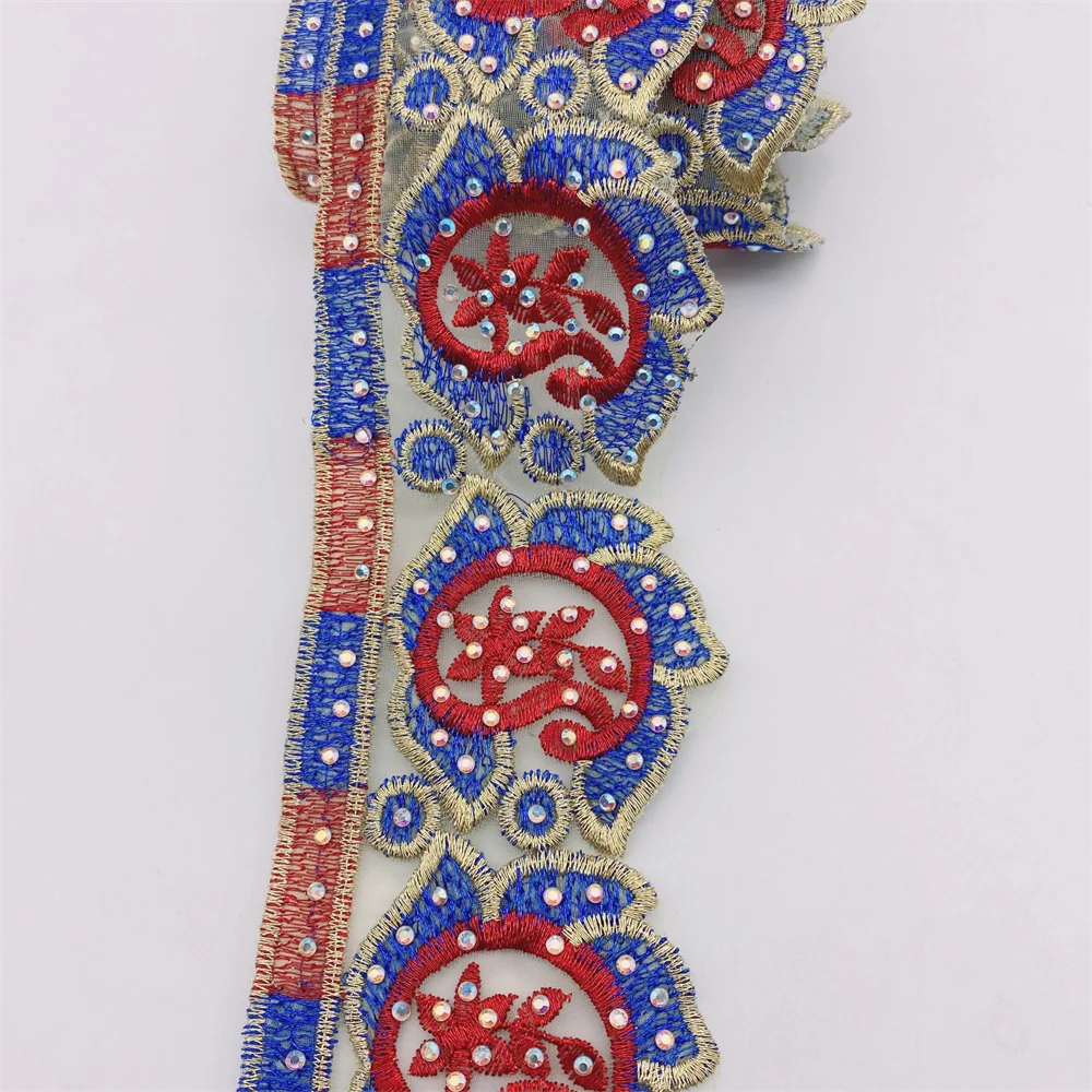 5yards High quality Vintage Metallic Rayon Embroidery Lace Trim Flower wide 6cm