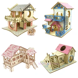 Hamster Hideout Wooden Hut Small Animals Accessories Double Layer Villa Rat Room House Cage Exercise Toy with Ladder Board