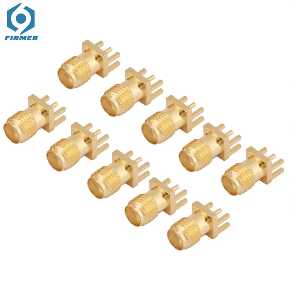 10pcs/Lot SMA Female Base Brass RF Connector Drift Angle Antenna Sockets Connecting Tools Set PCB Mount 50 Ohm RF Connector Kit