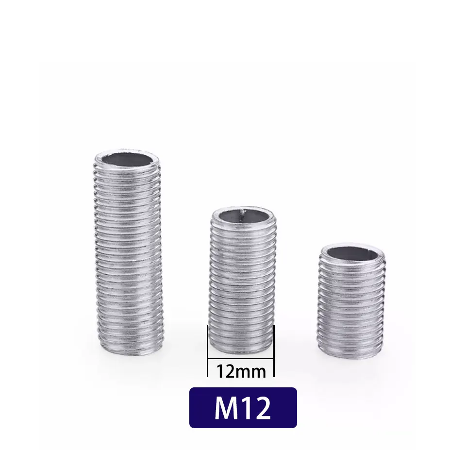 5Pcs M12 Outer Hollow Full Tooth Tube Screw Straight Tooth Tube Straight Rod Screw Nut Chandelier Table Lamp Galvanized Screw