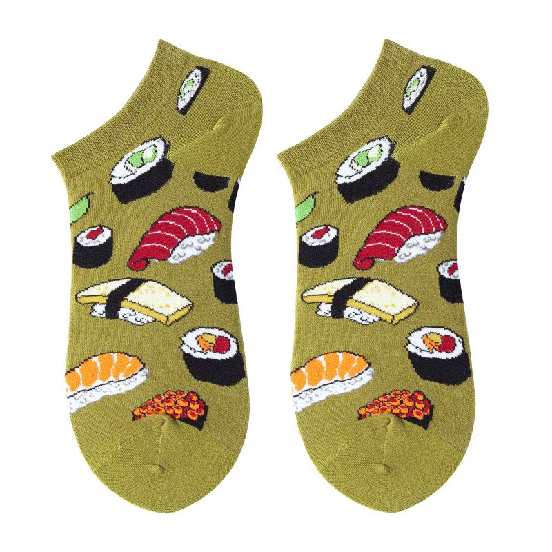 5Pairs Animal Fruit Funny Cotton Happy Invisible Summer Boat No Show Socks Women Men Short low Cute Sock Slippers Silicone Socks