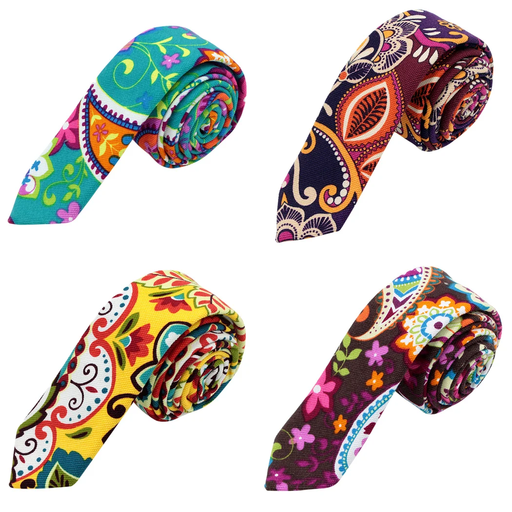 

Men Neck Tie Linen Skinny Tie Paisley Print Neckties Casual Men Retro Neckwear Female Ties For Men Wedding Party