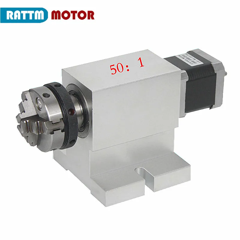 CNC 4th Fourth Axis Dividing Head Harmonic Gear Retarder 50:1 A Rotation Axis + 3 Jaw 50/65mm Chuck