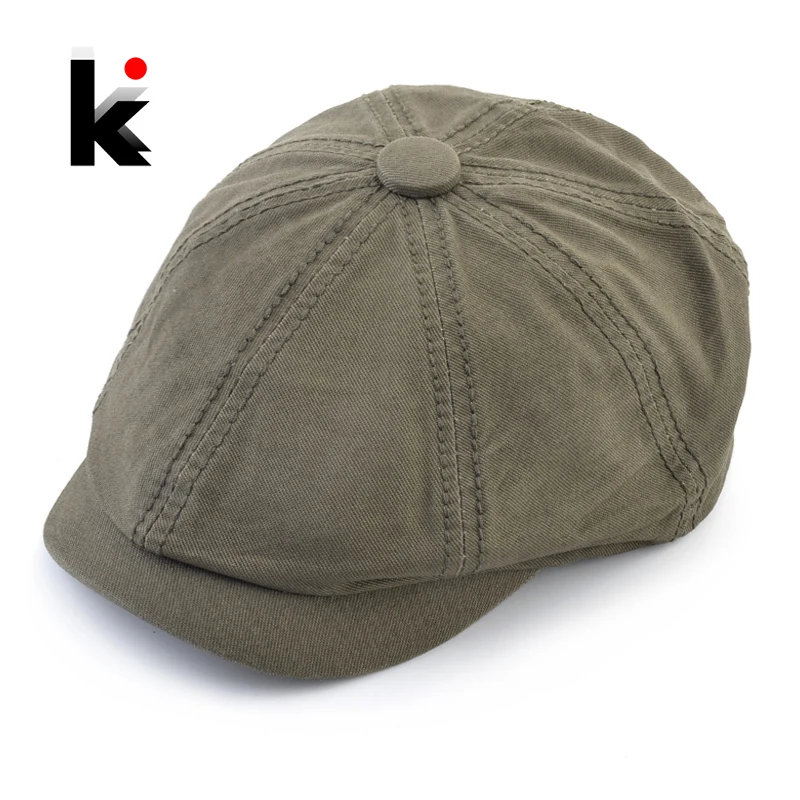 New Men\'s Casual Newsboy Hat Spring And Autumn Retro Beret Hat Outdoor Casual Hats Unisex Octagonal Cap Solid Color Peaked Cap