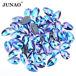 JUNAO 17x28mm Ametista AB Cucito di alta qualità Goccia di cristallo Flatback Strass Resina Strass Cucire sulle pietre per i gioielli dei vestiti