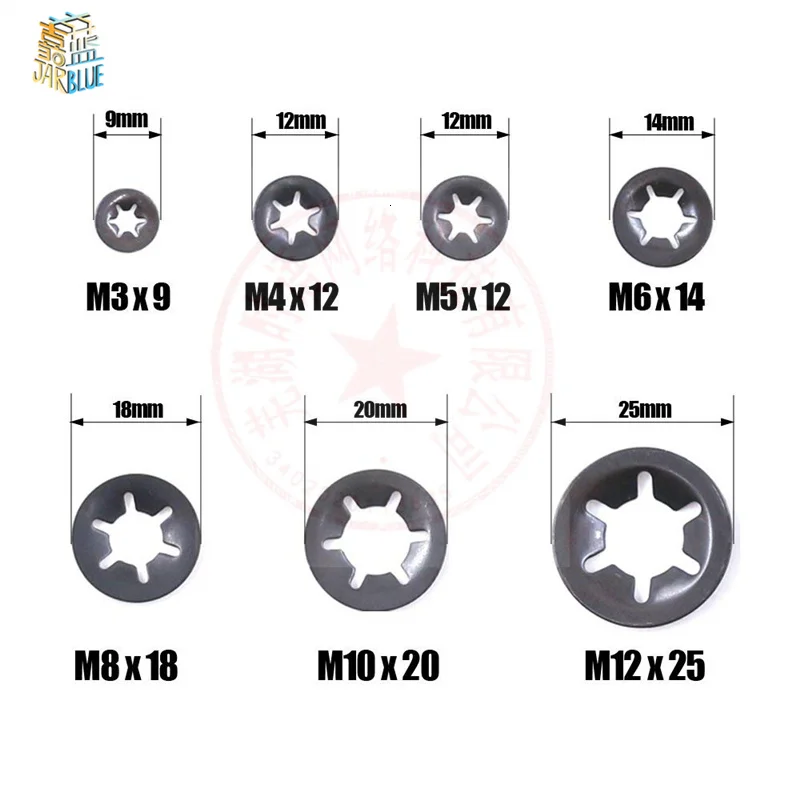 65Mn M3 M4 M5 M6 M8M10 Tooth Starlock Push On Locking Washers Speed Clips Fasteners Assortment Kit Quick Speed Locking Washers