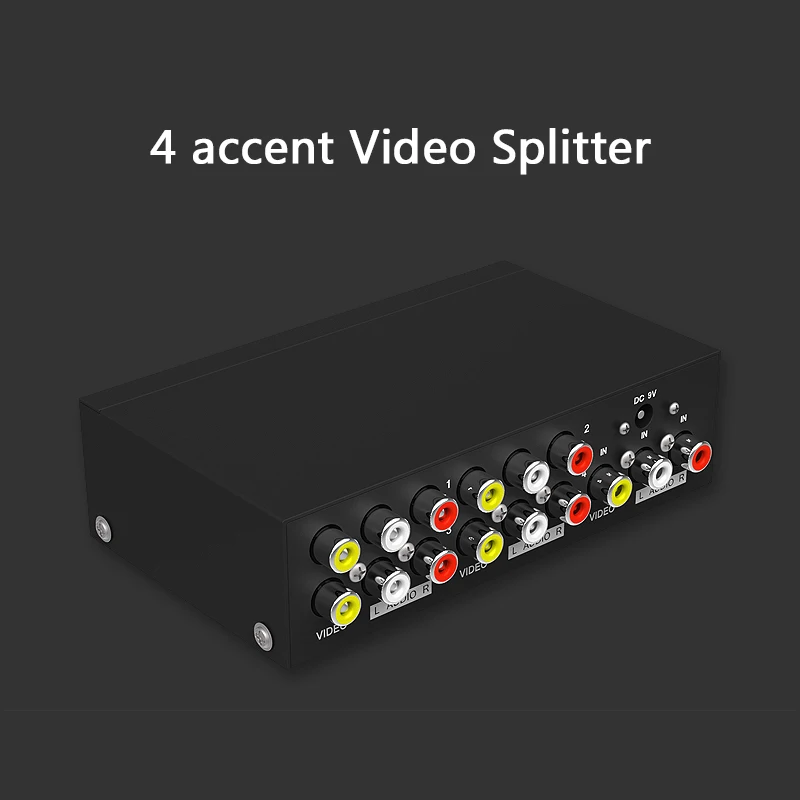 4-portowy przełącznik audio-wideo AV RCA Przełącznik rozdzielacza 1x4 Kompozytowy kabel AV Metalowa obudowa do telewizora Odtwarzacz DVD Xbox Zasilacz 9V — zdjęcie produktu 2