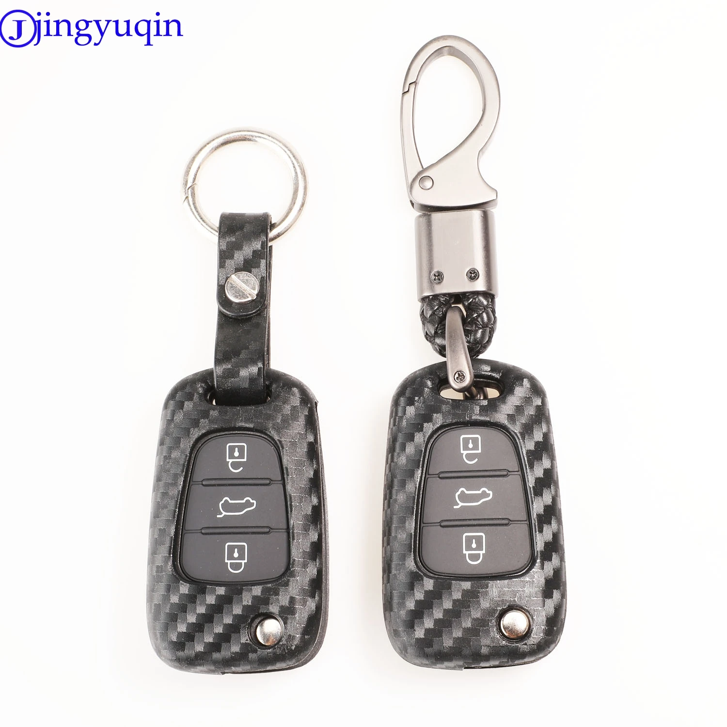 jingyuqin 3 Buttons Carbon Fiber Patten Silicone Car Key Shell For HYUNDAI I30 IX35 For Kia K2 K5 Car Keys Blank Case Cover