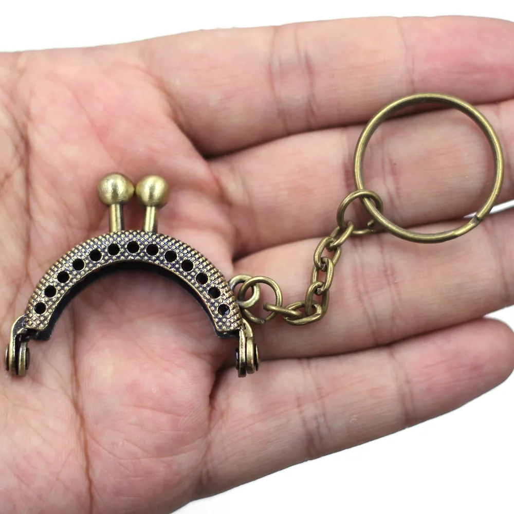 10Pcs Bronze Tone Purse Arch Metal Frame Kiss Clasp Lock With Key Ring Bag Parts Accessories 4cm