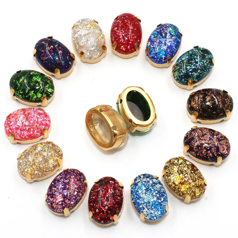 Party DIY Accessories Oval Shape Resin Stone Gold Claw Flatback Rhinestones For Clothing/Weeding Dress Decoration/Bags/Shoes