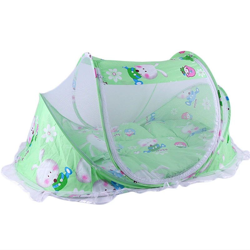 0-24 Months Baby Infant Bedding Mesh Crib Netting Folding Baby Mosquito Nets with Mattress Pillow Music Bag or Cool Mat Pillow