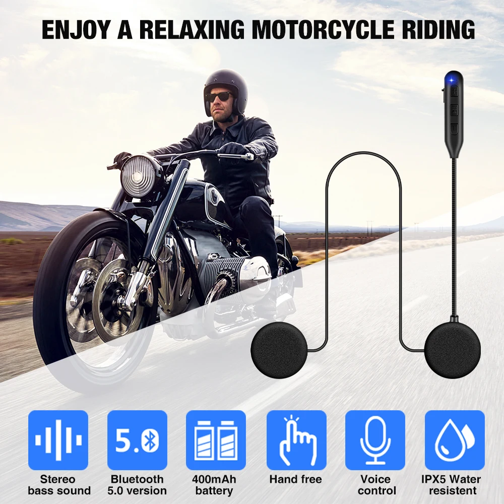 Fodsports-fones de ouvido para capacete de motocicleta, sem fio, bluetooth 5.0, com fm, estéreo, música, alto-falante a2dp, 400 mah