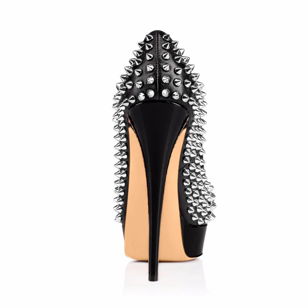 Studded Black Stripper Ultra High Heels Platform Shoes for Women 2021 Peep Toe Sexy Woman Pumps with Spikes Ladies Footwear