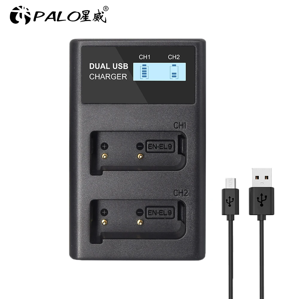 

PALO EN-EL9 EN EL9 EN-EL9a EN EL9a EL9a LCD Digital Battery +LED Charger for Nikon D40 D60 D40X D5000 D3000 Camera Charger