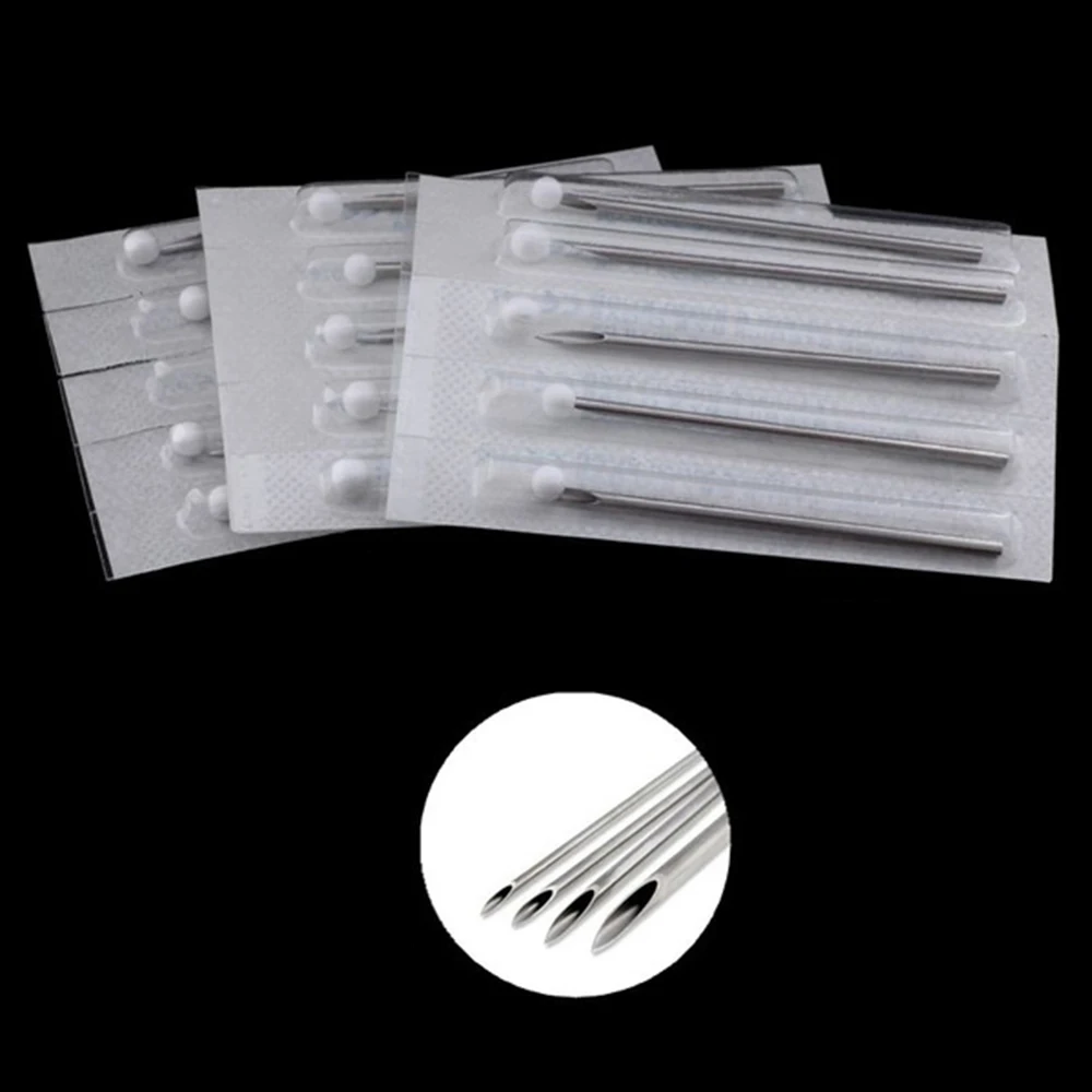 30PCS 10-20G Surgical Steel Sterilized Disposable Piercing Needles For Navel Nipple Ear Nose Lip Tattoo Piercing Kit Tool Supply
