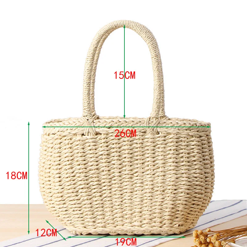 Borsa da donna bohémien borsa da spiaggia in paglia fatta a mano estiva borsa da spiaggia in Rattan intrecciata con manico superiore borsa a