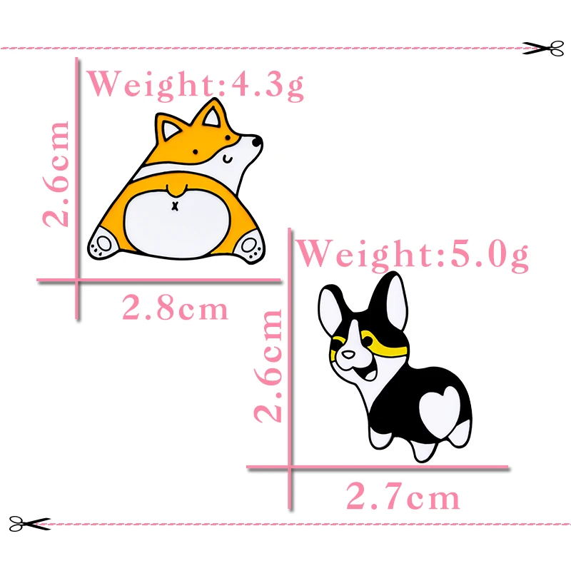 Cartoon Corgi Enamel Pins Funny Heart Butt Lapel Brooches Cute Animal Jackets Puppy Badges Accessories Women Jewelry Lover Gifts