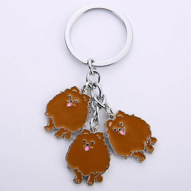 NEW Fashion Jewelry White/ Brown Pomeranian Keychain Pet Dogs Key Ring Gift For Woman Drop Shipping Can Wholesale Keyring Car