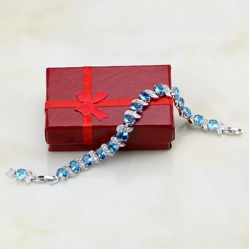 Casual 925 Sterling Silver Jewelry Mystic Sky Blue Cubic Zirconia White CZ Charm Bracelets For Women