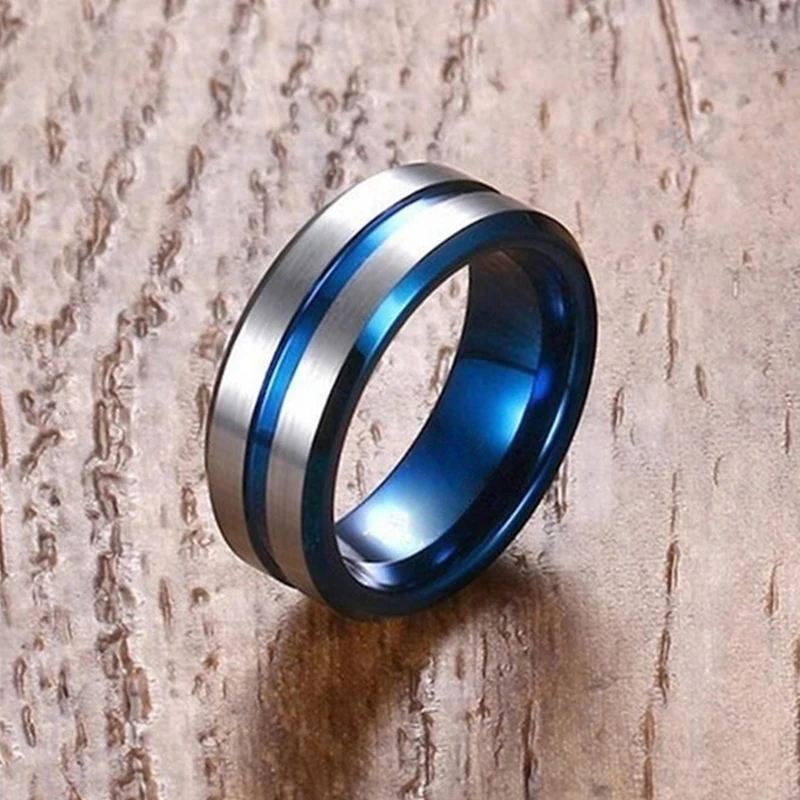 Moda casal anéis de aço inoxidável azul masculino anel feminino zircão strass anéis conjunto nupcial noivado casamento banda presente