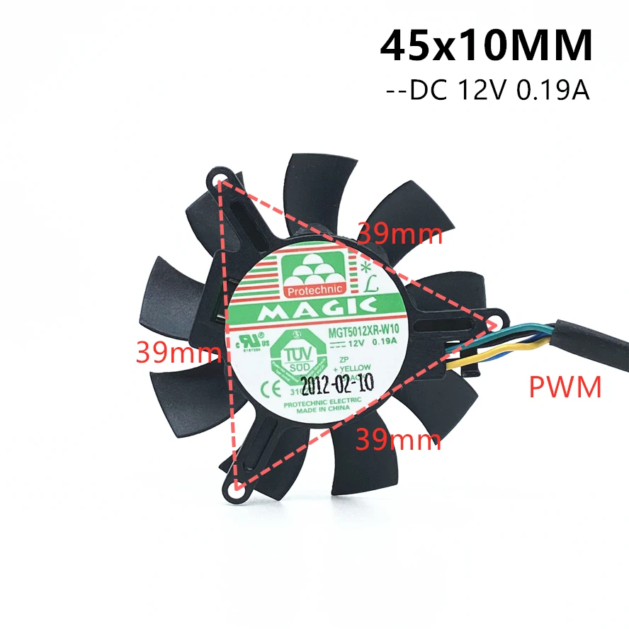 MDA5012LR-A10 MGT5012XR-W10 High Quality ultra Quiet 5010 Graphics Card Fan Blade 45MM Diameter 39mm Hole Pitch 12V 0.1A  2pin