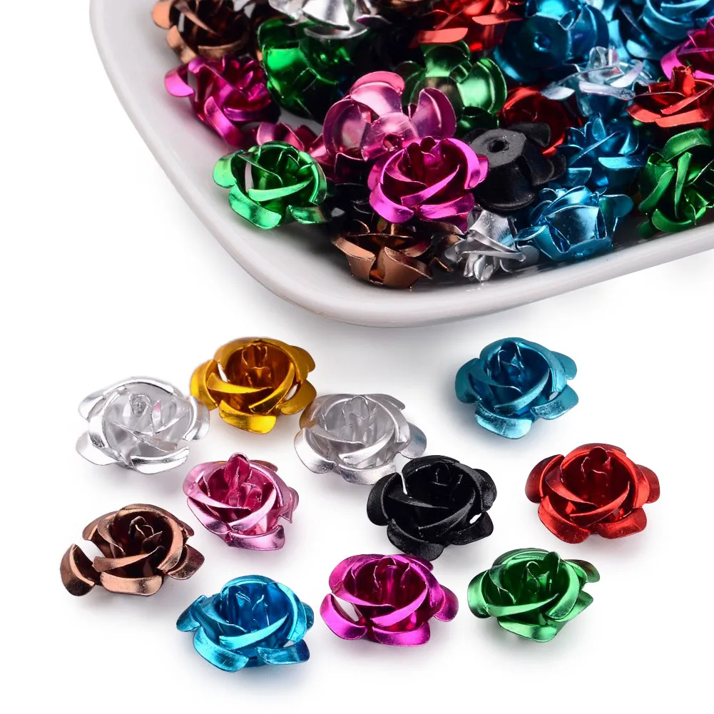 50/100pcs Colorful Rose Flower Aluminum Spacer Beads for Women DIY Bracelet Earrings Fashion Jewelry Making Accessories Decors