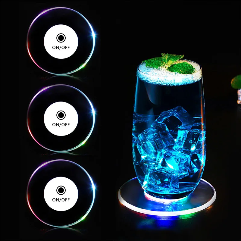 1/5/10 Pcs Acrylic LED Drink Coaster Cocktail Coaster LED Light Bottle Stickers Cup Holder Mat for Christmas Vase New Year Decor