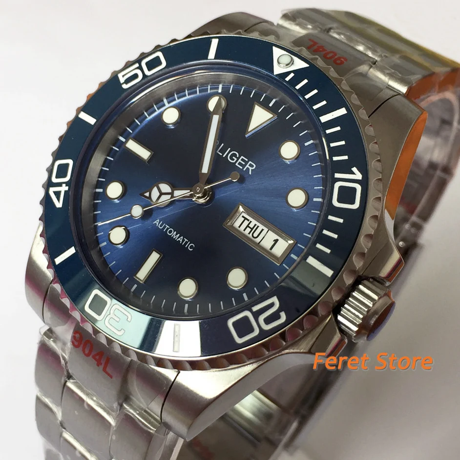 

Bliger 40mm Top Luxury Mechanical Watch Sapphire Glass Ceramic Bezel Luminous Blue Dial NH36 Movement Men's Automatic Watch