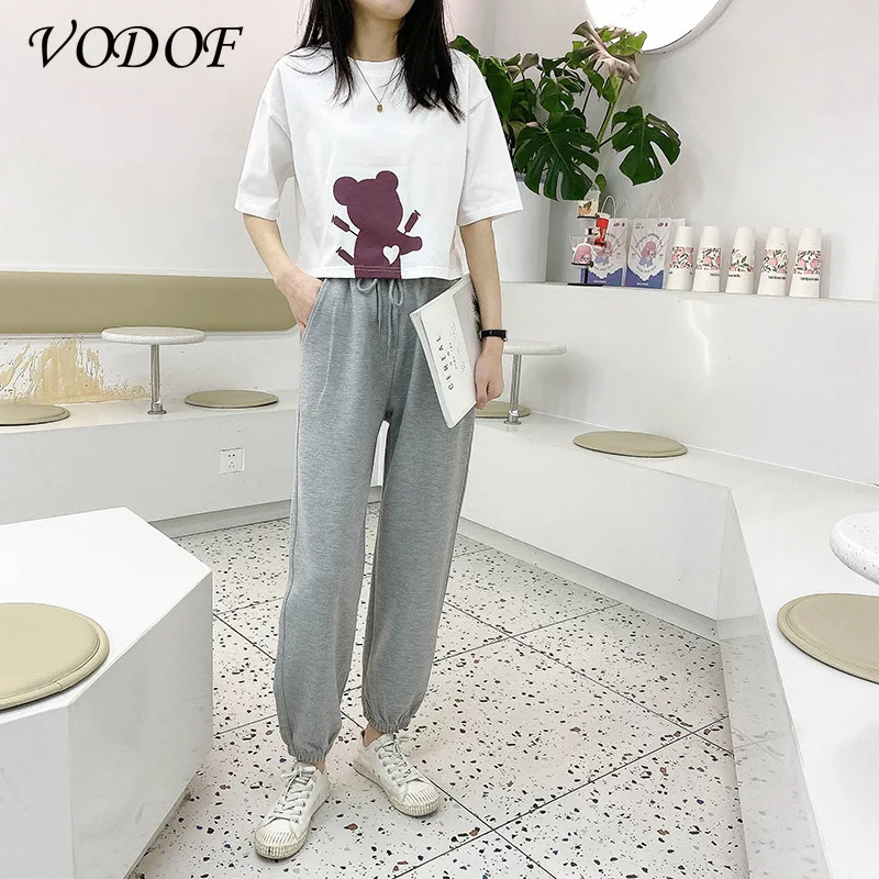 VODOF Teen Girl Clothing Suit Cartoon T-shirt Denim Shorts Suit Clothing 2021 Summer Girl Clothing