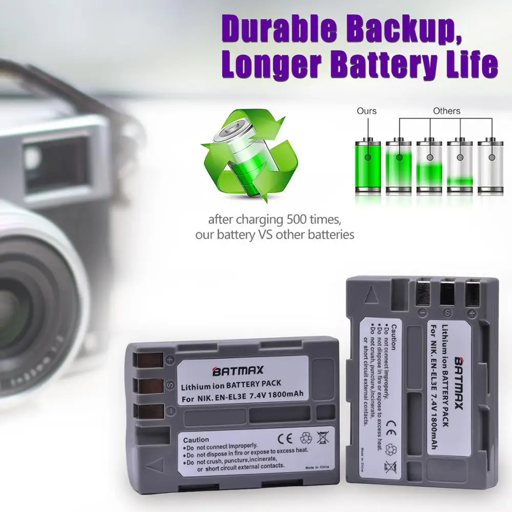 Аккумулятор для камеры 1800 мА · ч и встроенное зарядное устройство USB для Nikon D30 D50 D70 D70S D90 D80 D100 D200 D300