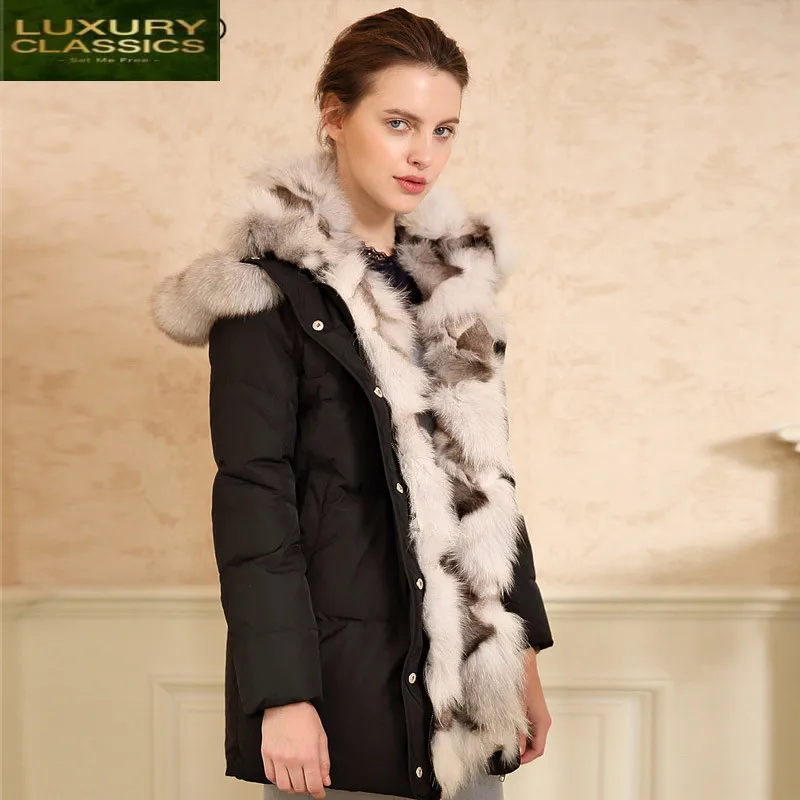 

White Winter Jacket Women Duck Down Coat Female Large Fox Fur Hooded Warm Clothes Ladies Thick Winter Coats 2021 LWL1048