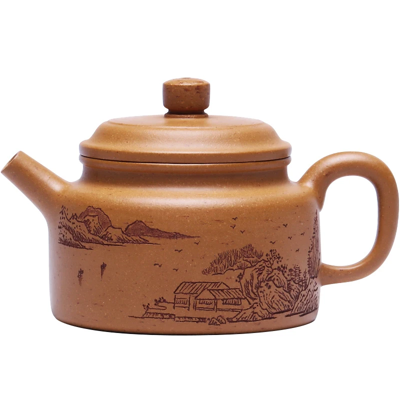 ★The assistant workers of Yixing state engraved the 180CC small capacity kungfu tea making teapot de Zhong by hand